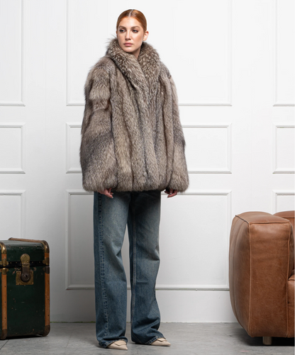 Damen Winter Noir Fuchspelzmantel