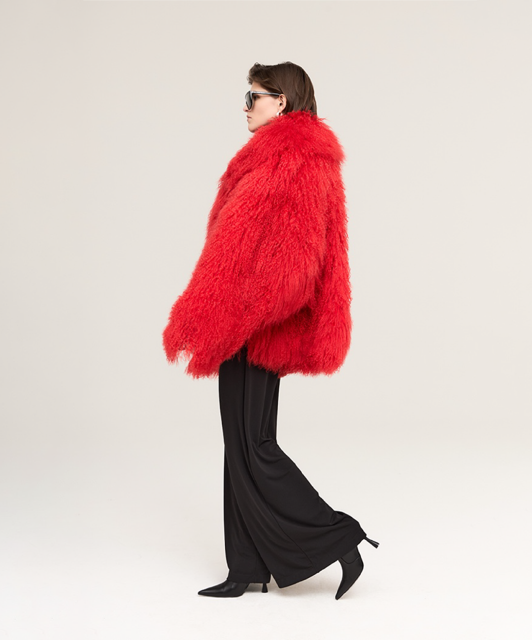 Crimson Mongolian Lamb Fur Coat