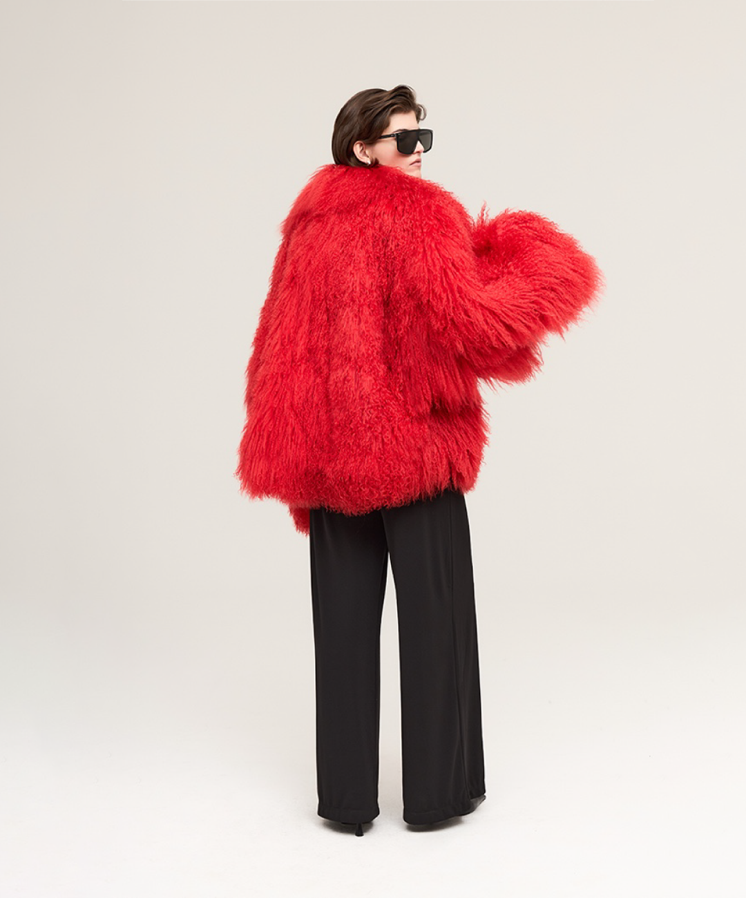 Crimson Mongolian Lamb Fur Coat