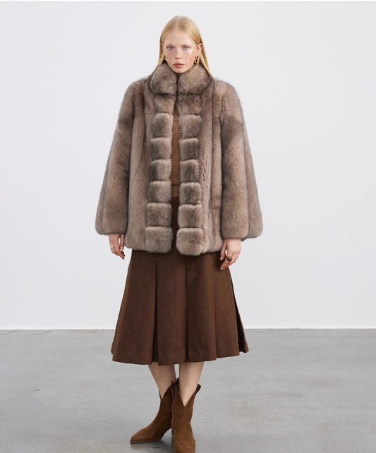 Taupe Fox Fur Coat