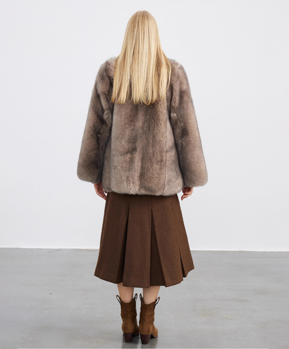 Taupe Fox Fur Coat