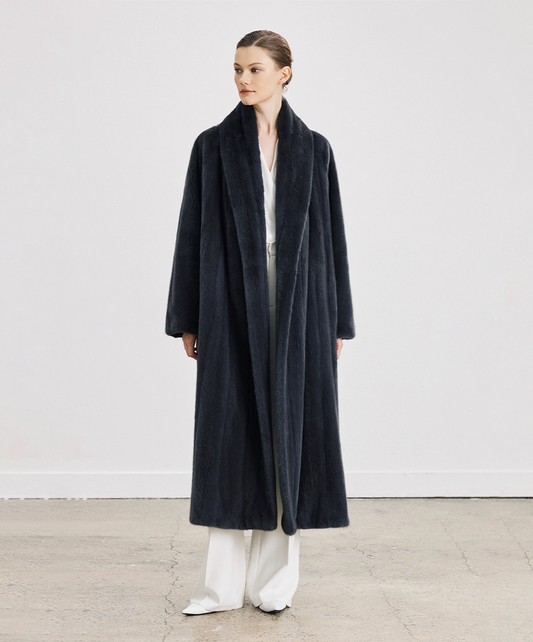 Midnight Blue Full-Length Mink Fur Coat