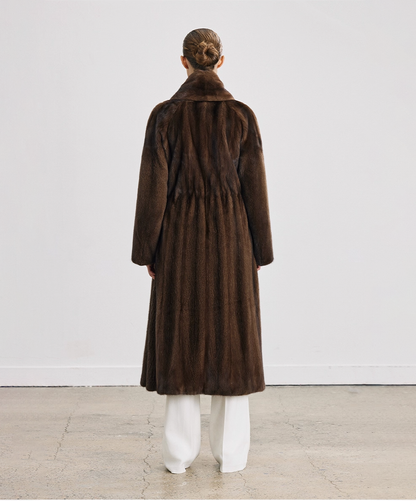 Mahogany Brown Full-Length Mink Fur Robe Coat