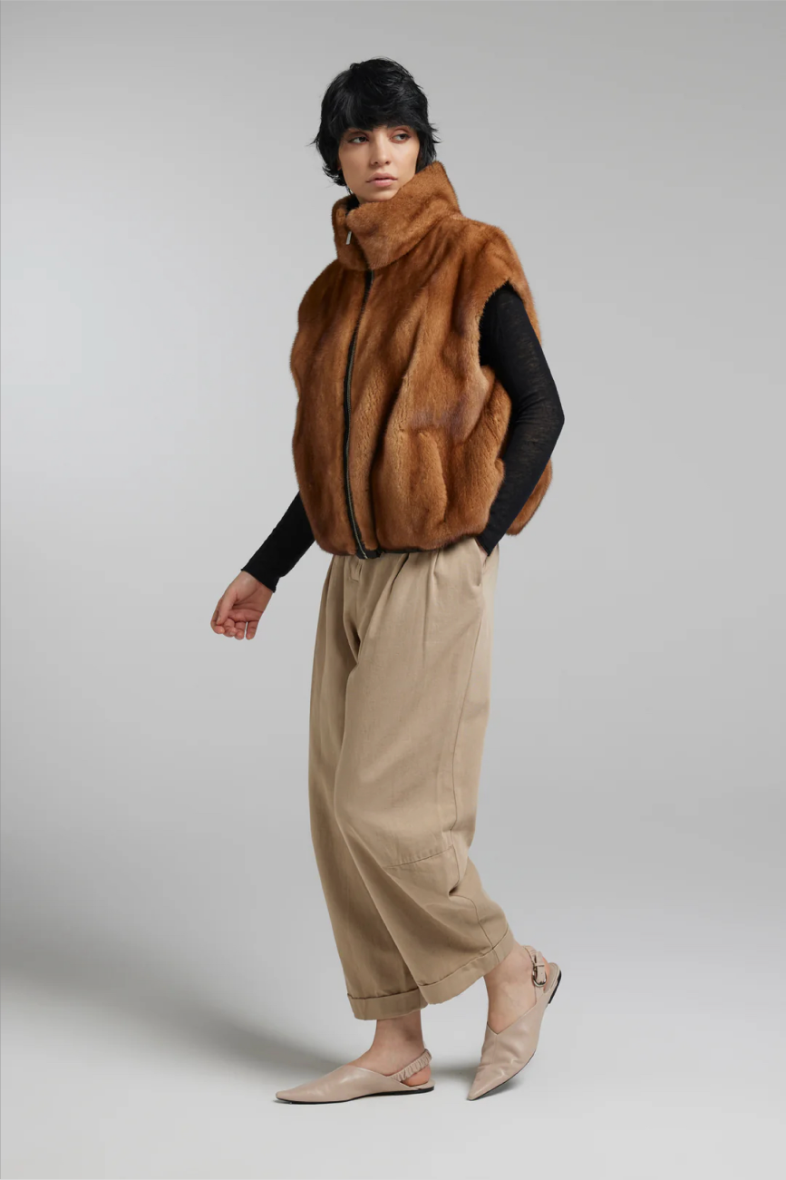 Schwarzer Nerzpelzpullover für Herren