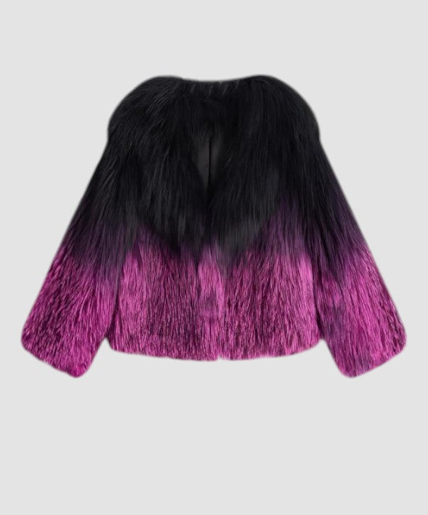 Women's Hot Pink & Black Gradient Raccoon Fur Jacket