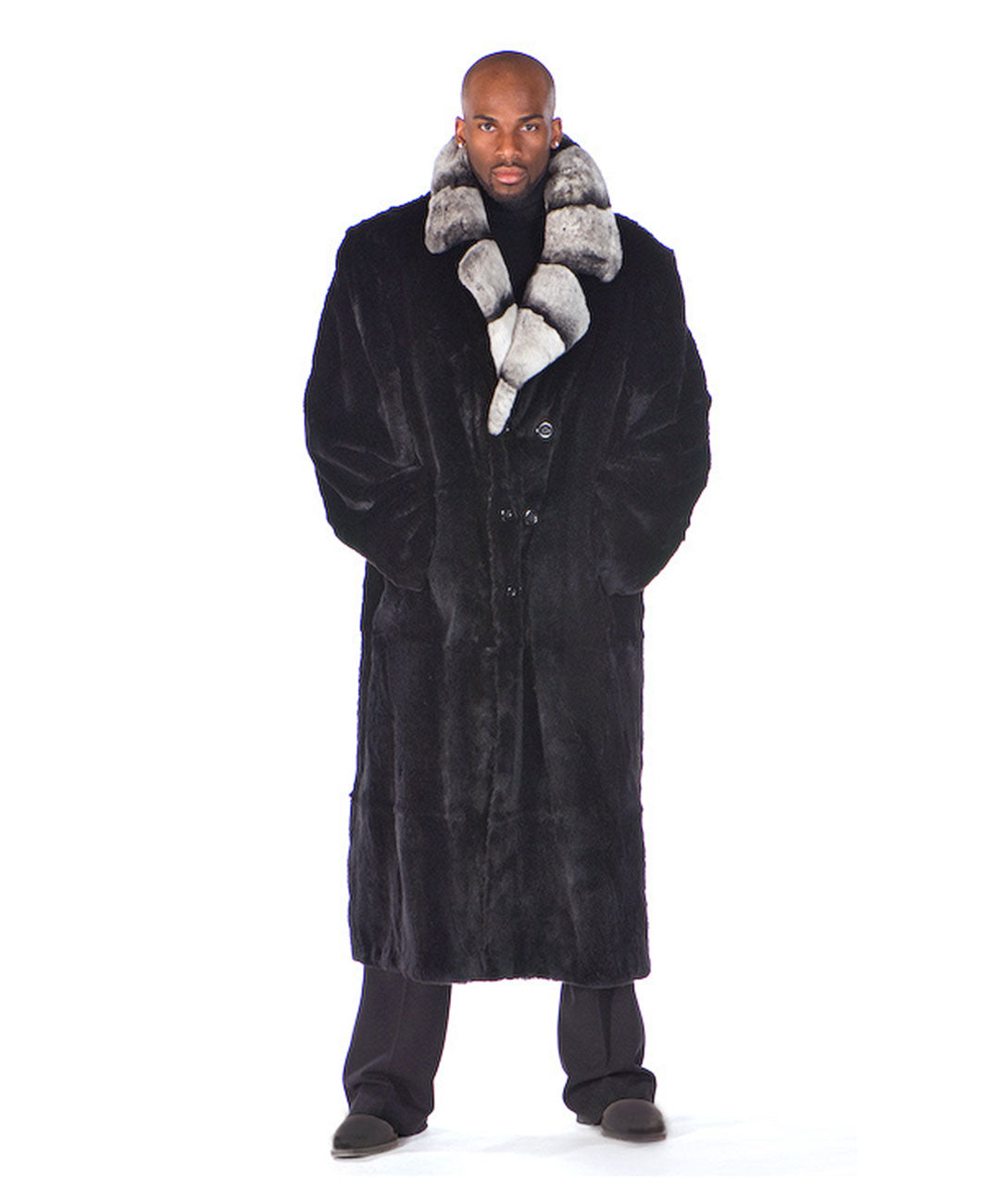 Men's Ranch Rabbit Coat Double Breasted Rex Collar