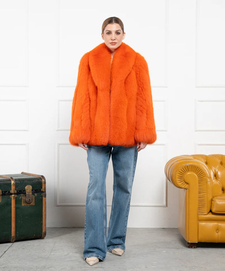 Women's Orange Fox Fur Coat