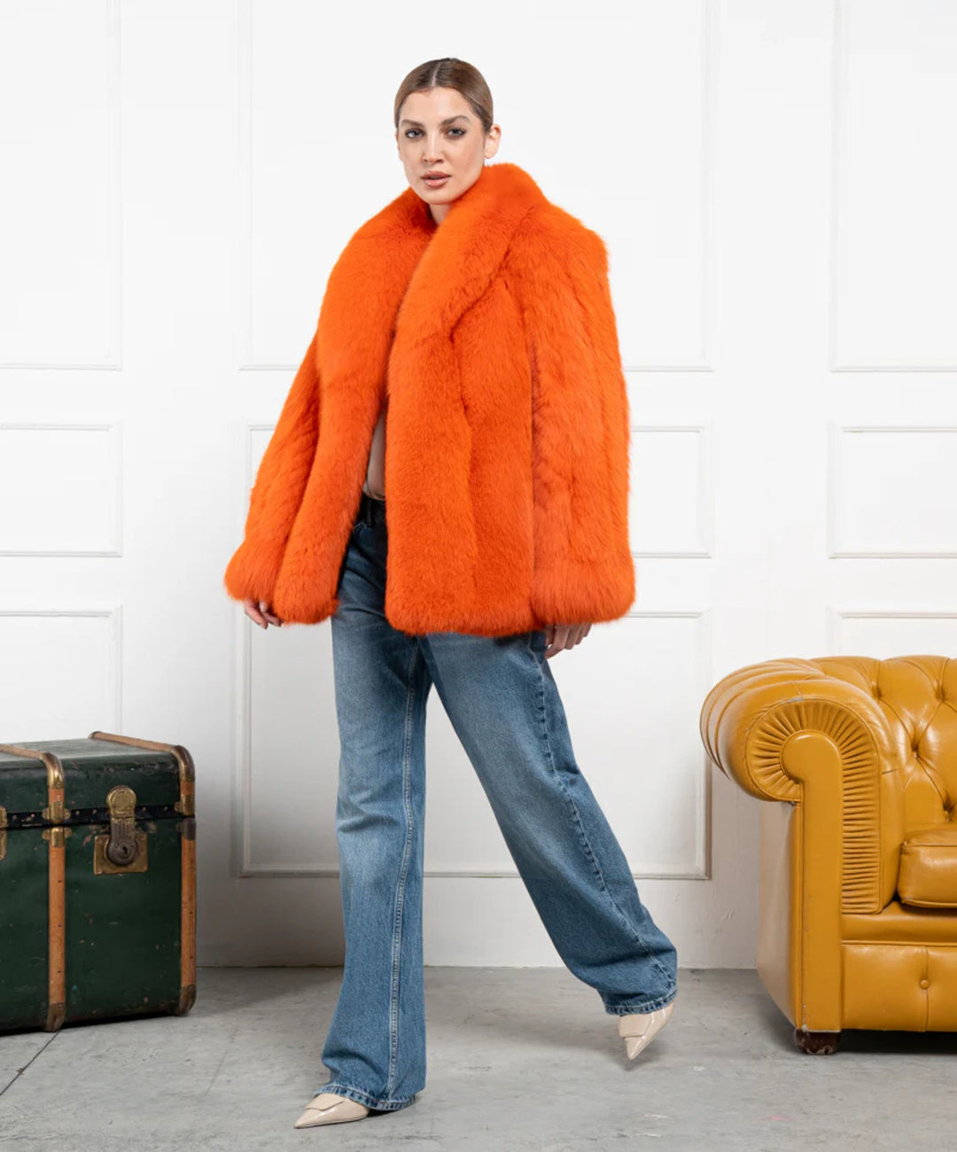 Women's Orange Fox Fur Coat