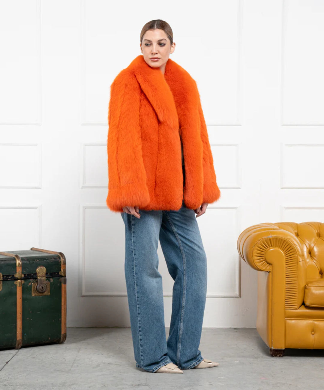 Women's Orange Fox Fur Coat