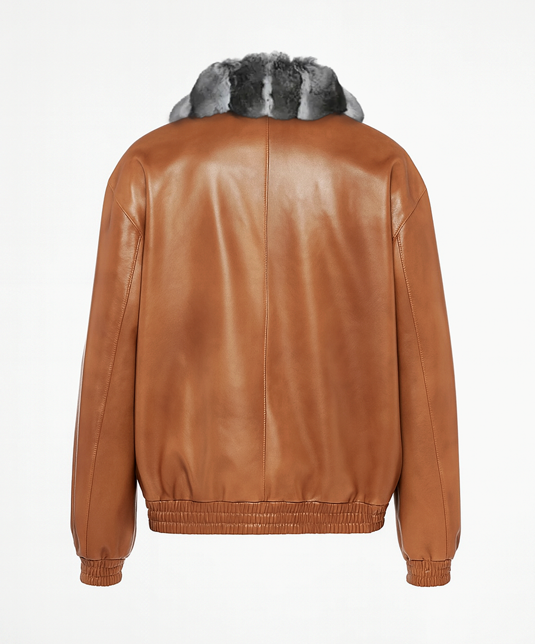 Whiskey Leather Jacket with Chinchilla Fur Collar