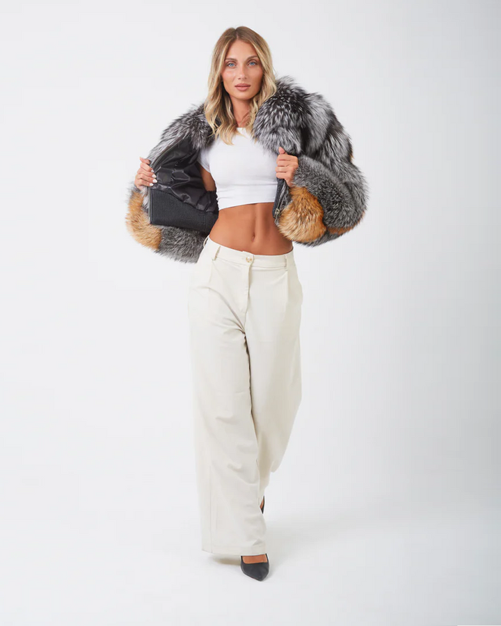 Women's Tri-Color Fox Fur Jacket