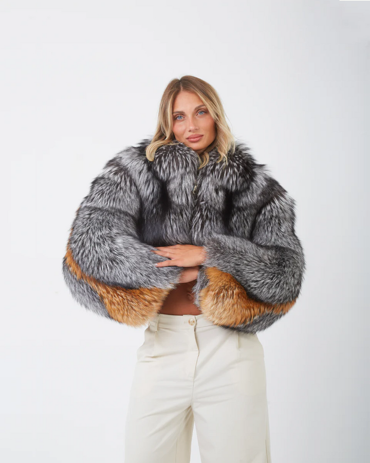 Women's Tri-Color Fox Fur Jacket