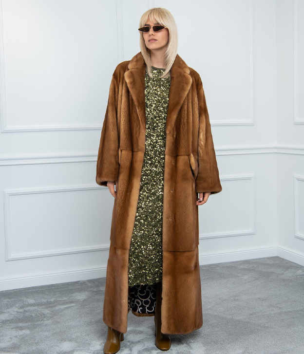 Women’s Full-Length Whiskey Mink Fur Coat