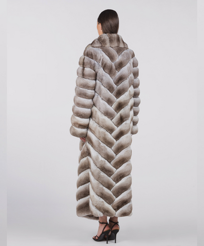 Beige Full-Length Chinchilla Fur Coat