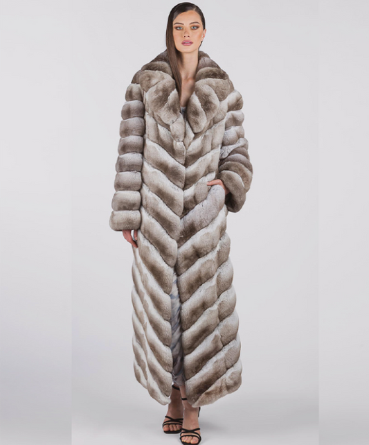 Beige Full-Length Chinchilla Fur Coat