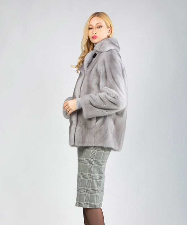 Women’s Double-Breasted Grey Mink Fur Coat