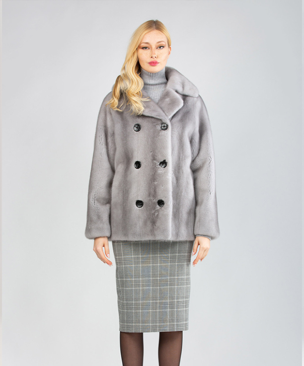 Women’s Double-Breasted Grey Mink Fur Coat