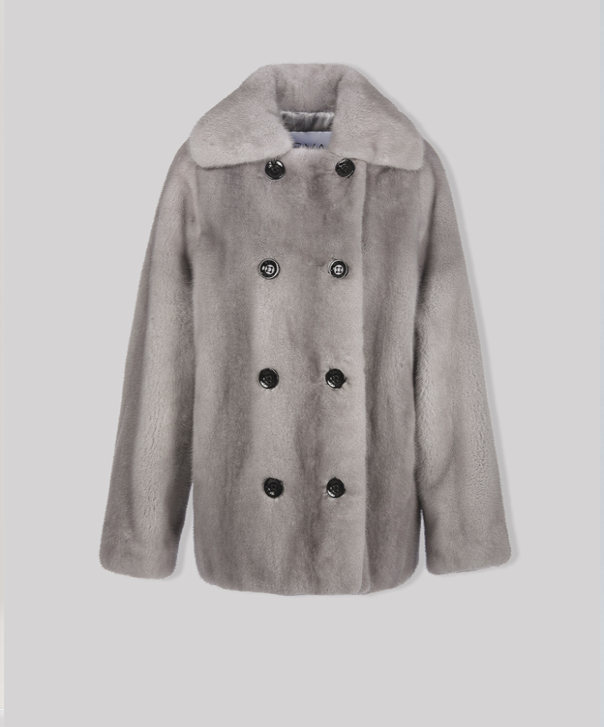 Women’s Double-Breasted Grey Mink Fur Coat