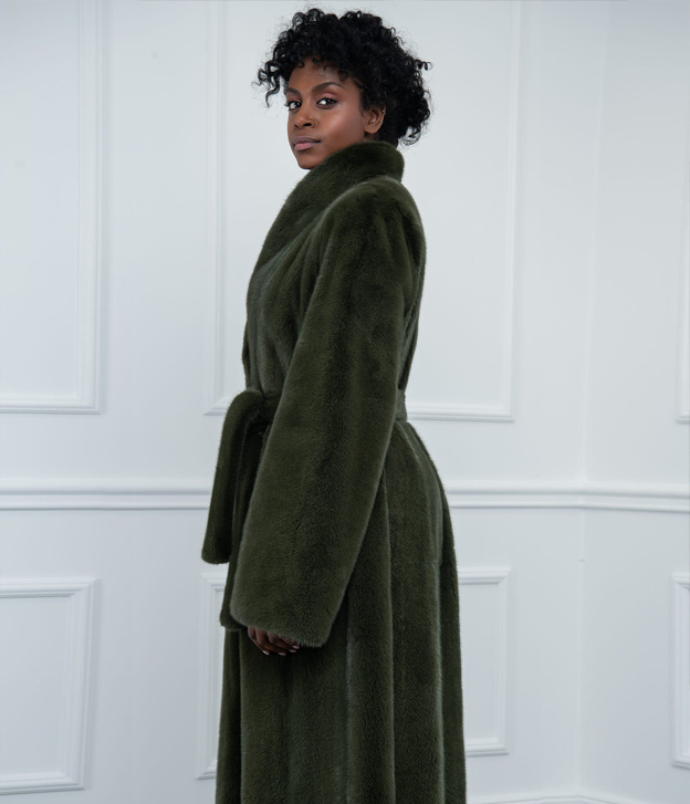 Women’s Olive Green Full-Length Mink Fur Coat