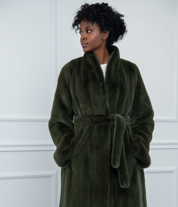 Women’s Olive Green Full-Length Mink Fur Coat