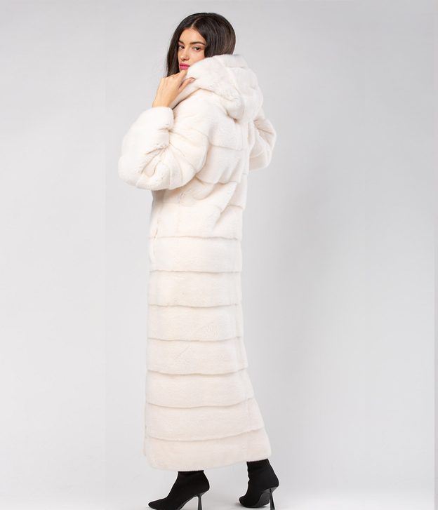 Women’s Snow White Hooded Full-Length Mink Coat