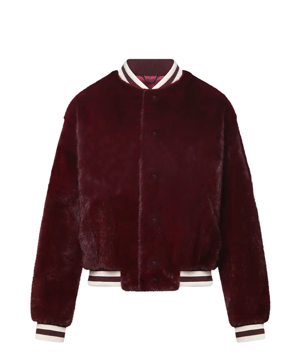 Men's Burgundy Mink Fur Varsity Jacket