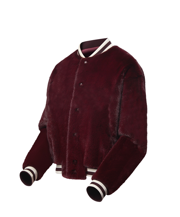Men's Burgundy Mink Fur Varsity Jacket