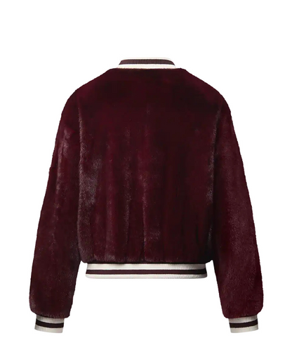 Men's Burgundy Mink Fur Varsity Jacket