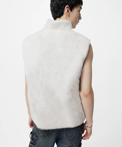 Men's Snow White Mink Fur Zipper Vest