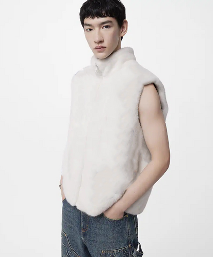 Men's Snow White Mink Fur Zipper Vest