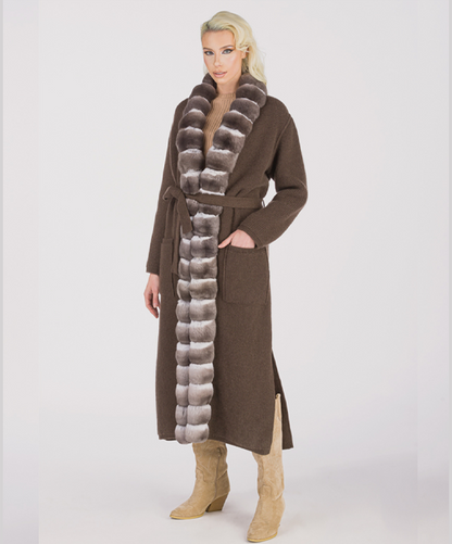 Violet Chinchilla Fur and Cashmere Coat