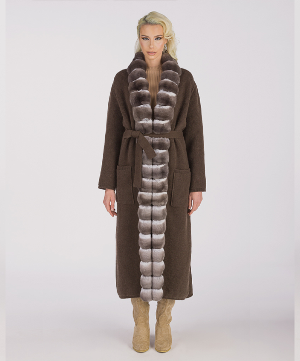 Violet Chinchilla Fur and Cashmere Coat