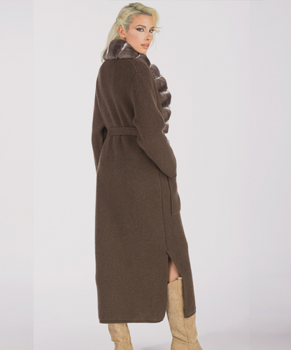 Violet Chinchilla Fur and Cashmere Coat