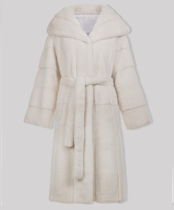 Women’s Snow White Hooded Mink Long Coat