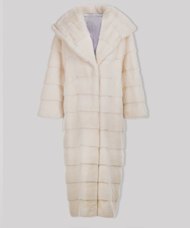 Women’s Snow White Hooded Full-Length Mink Coat