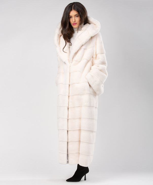 Women’s Snow White Hooded Full-Length Mink Coat