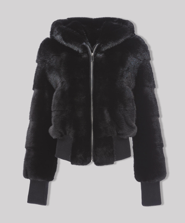 Women’s Short Hooded Black Mink Fur Jacket