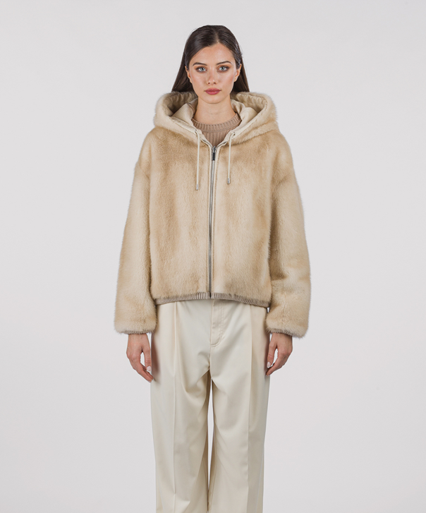 Women’s Pearl Hooded Mink Fur Jacket