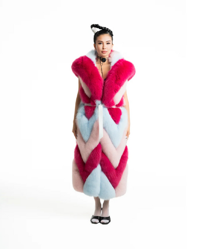 Braun gefärbte Silberfuchspelzjacke für Damen