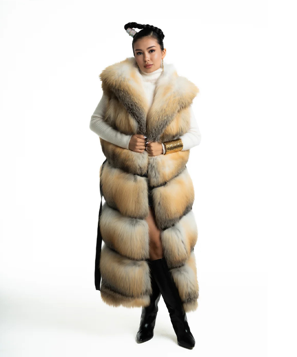 Braun gefärbte Silberfuchspelzjacke für Damen