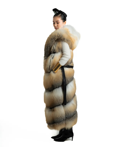 Braun gefärbte Silberfuchspelzjacke für Damen