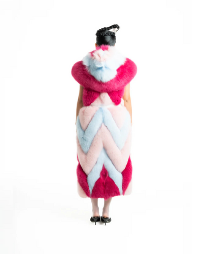 Braun gefärbte Silberfuchspelzjacke für Damen