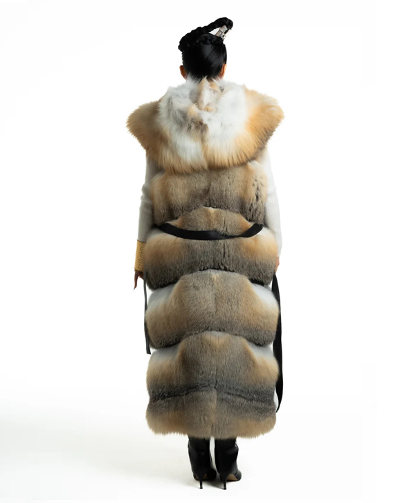 Braun gefärbte Silberfuchspelzjacke für Damen