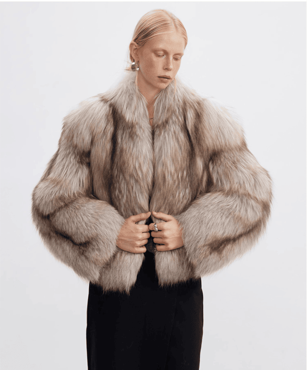 Women's Oatmeal Silver Fox Fur Jacket