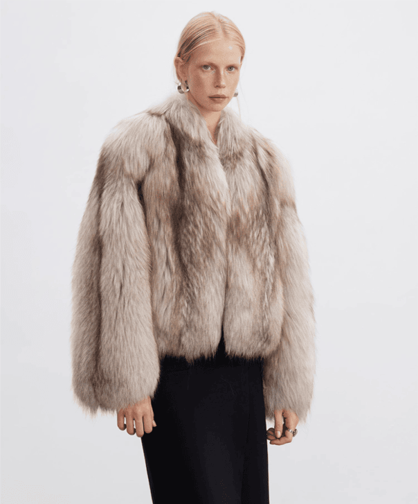 Women's Oatmeal Silver Fox Fur Jacket