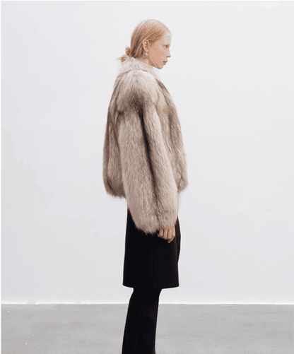 Braun gefärbte Silberfuchspelzjacke für Damen