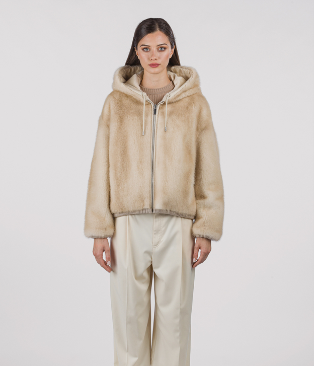 Women’s Pearl Hooded Mink Fur Jacket