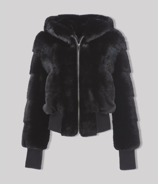 Women’s Short Hooded Black Mink Fur Jacket