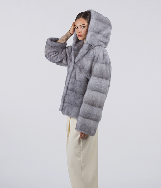 Women’s Hooded Grey Mink Jacket