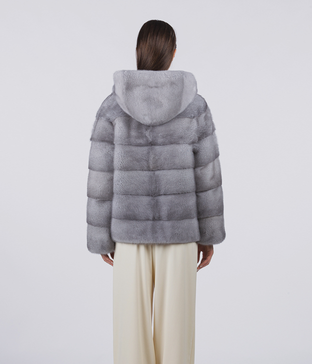 Women’s Hooded Grey Mink Jacket